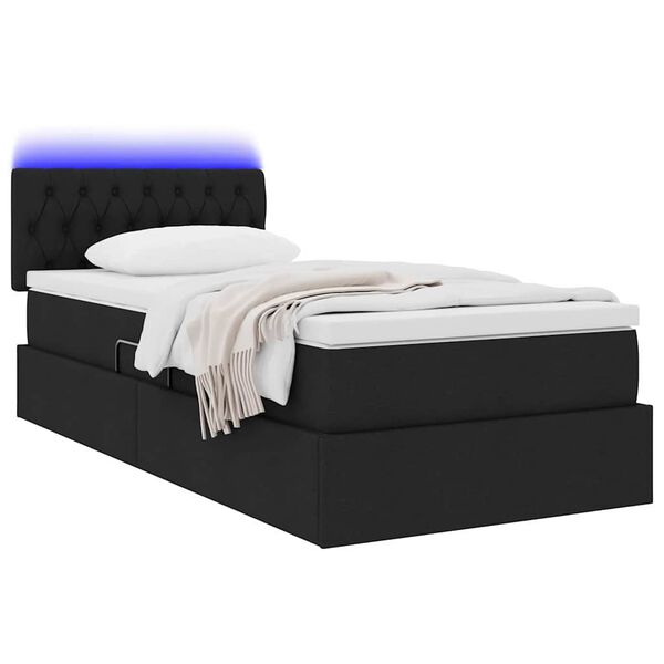 vidaXL Cama com arruma&ccedil;&atilde;o e LED com colch&atilde;o Preto 100 x 200 cm tecido
