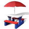 vidaXL Mesa piquenique infantil + bancos/guarda-sol multicor