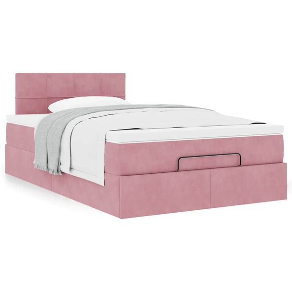 vidaXL Cama otomana com colch&atilde;o 120x190 cm veludo rosa