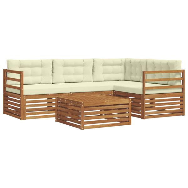 vidaXL Conjunto de Sof&aacute;s para Exterior 5 pcs Natural e Creme