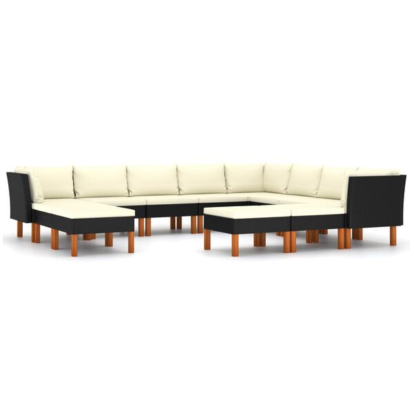 vidaXL 12 pcs conjunto lounge de jardim c/ almofad&otilde;es vime PE preto