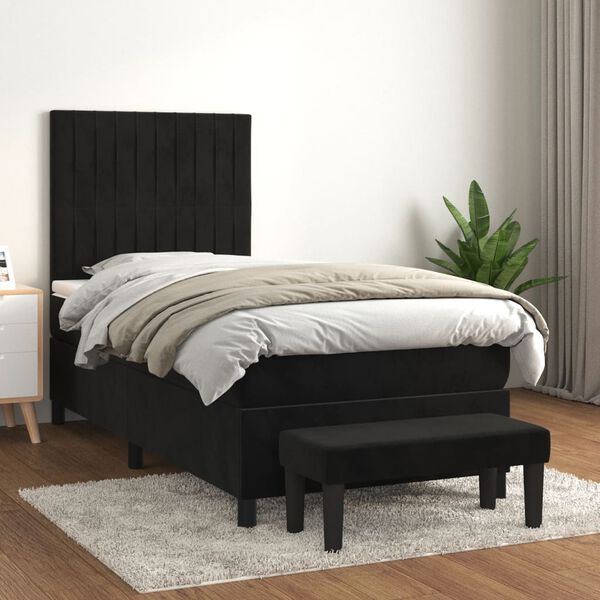 vidaXL Cama com molas/colch&atilde;o 90x200 cm veludo preto