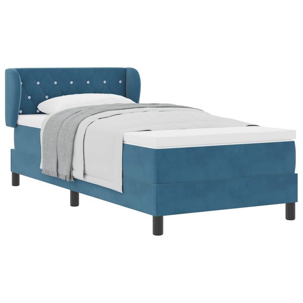 vidaXL Cama Box com colch&atilde;o Azul escuro 100 x 200 cm Veludo