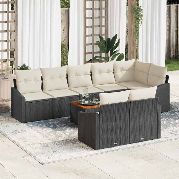 vidaXL Conjunto de Sof&aacute; de Jardim com almofada 9 pcs Preto vime PE