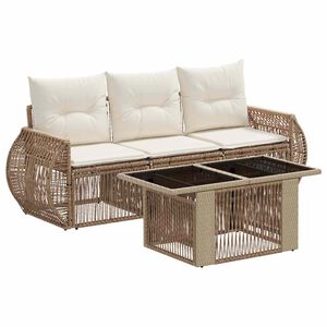 vidaXL Conjunto de Sof&aacute; de Jardim 4 unid. Bege e Branco Creme vime PE
