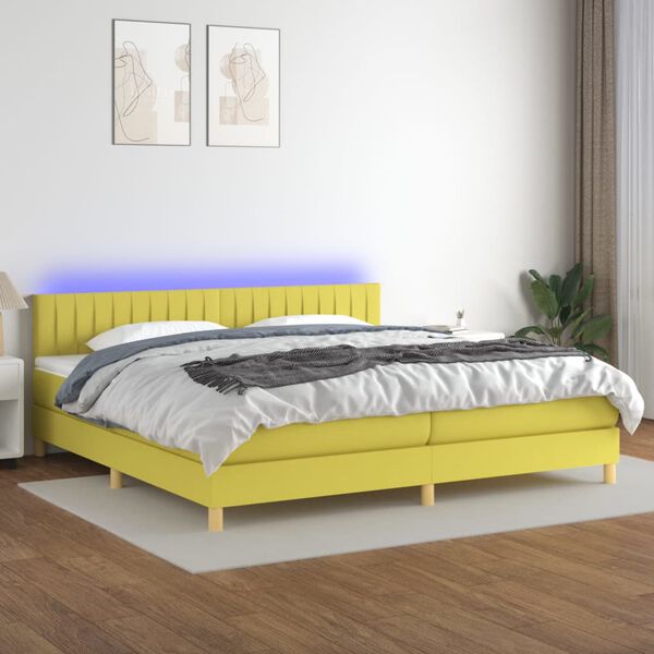 vidaXL Cama box spring c/ colch&atilde;o e LED 200x200 cm tecido verde