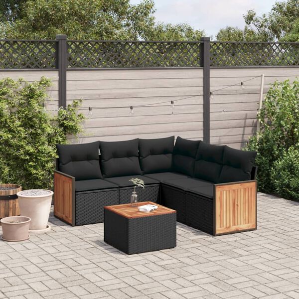 vidaXL 6 pcs conjunto sof&aacute;s de jardim c/ almofad&otilde;es vime PE preto