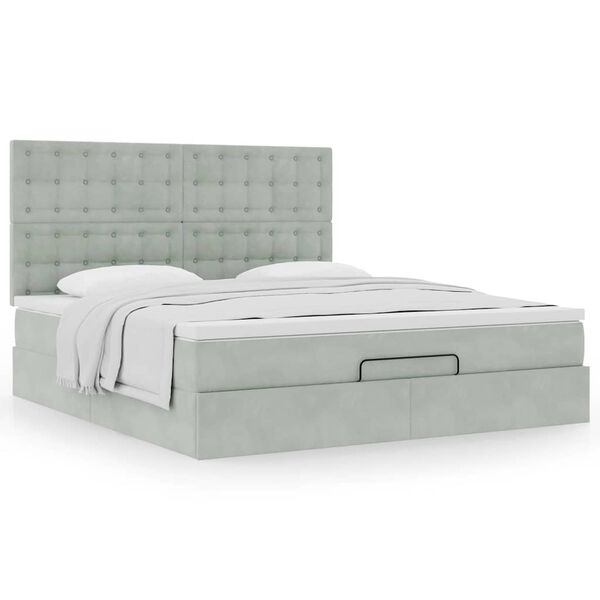 vidaXL Estrutura cama otomana colchões 180x200cm veludo cinzento claro