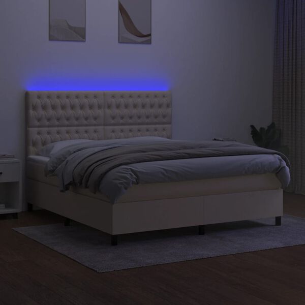 vidaXL Cama box spring c/ colch&atilde;o e LED 180x200 cm tecido cor creme