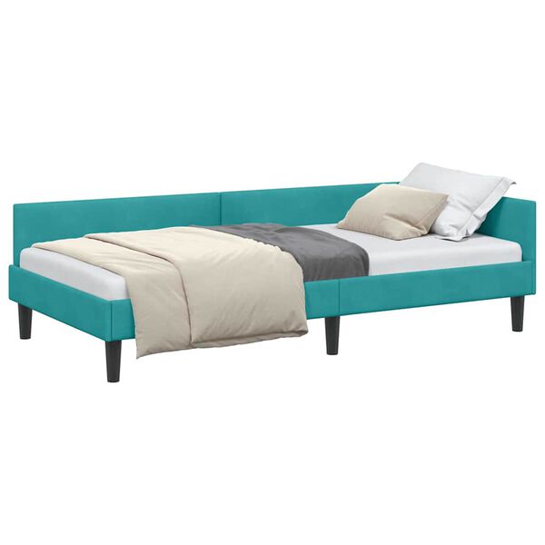 vidaXL Estrutura de Cama de Canto Turquesa 90 cm x 200 cm Veludo