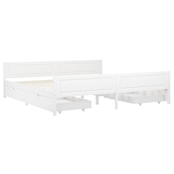 vidaXL Estrutura de cama com 4 gavetas 200x200 cm pinho maci&ccedil;o branco