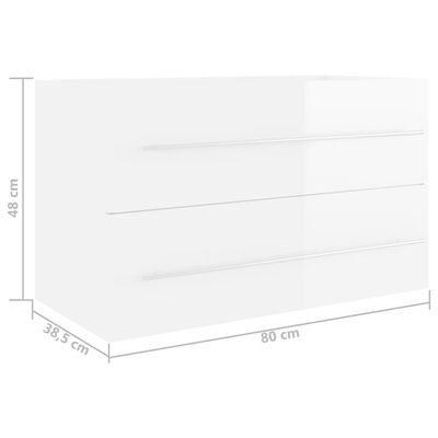 vidaXL Armário lavatório 80x38,5x48 cm contraplacado branco brilhante