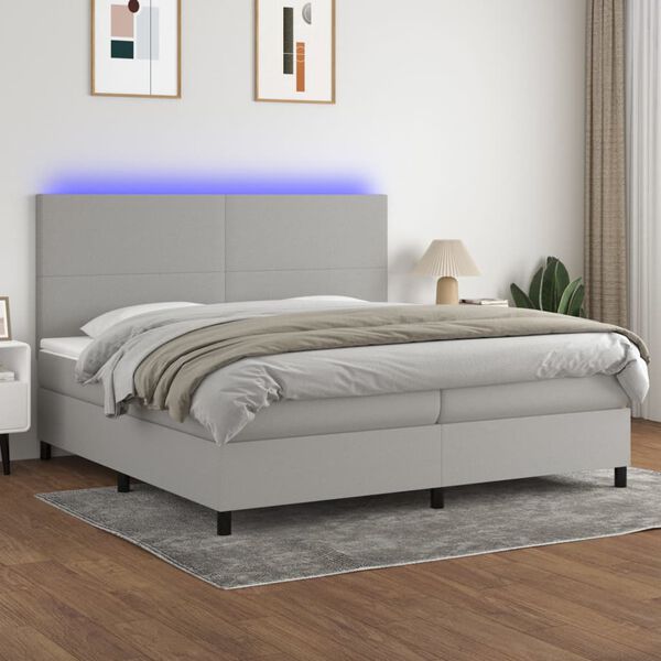 vidaXL Cama box spring c/ colch&atilde;o e LED 200x200 cm tecido cinza-claro
