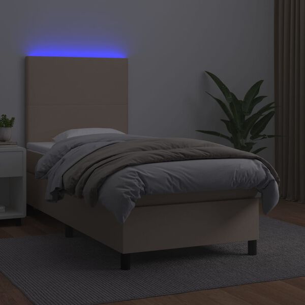 vidaXL Cama box spring c/colch&atilde;o/LED 100x200cm couro artif. cappuccino