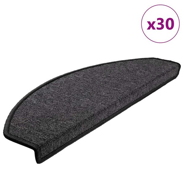 vidaXL Tapetes de escada 30 pe&ccedil;as 65x24x4 cm antracite meio redondo grande