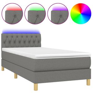 vidaXL Cama box spring c/ colch&atilde;o e LED 90x190 cm tecido cinza-escuro