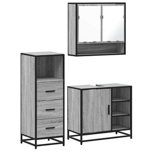 vidaXL 3 pcs Conjunto m&oacute;veis casa de banho madeira proc. cinza sonoma