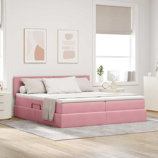 vidaXL Cama com Armazenamento com colch&atilde;o Rosa 100 x 200 cm