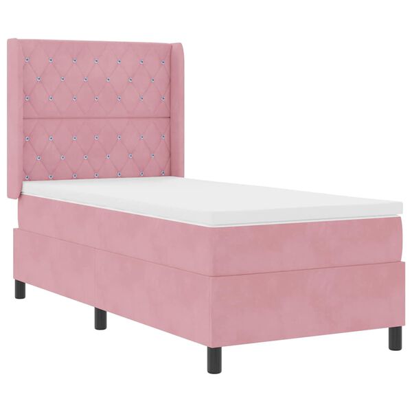 vidaXL Cama Box com colch&atilde;o com cabeceira Rosa 90 x 190 cm Veludo