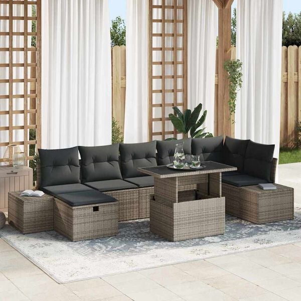 vidaXL Conjunto de Sof&aacute; de Jardim 8 pcs Cinzeto Rattan Sint&eacute;tico
