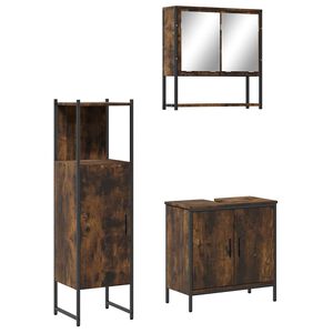vidaXL 3 pcs conjunto de m&oacute;veis WC madeira processada carvalho fumado