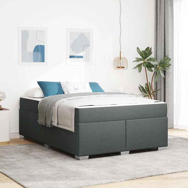 vidaXL Estrutura da Cama com colch&atilde;o Cinza Escuro 140 x 200 cm tecido