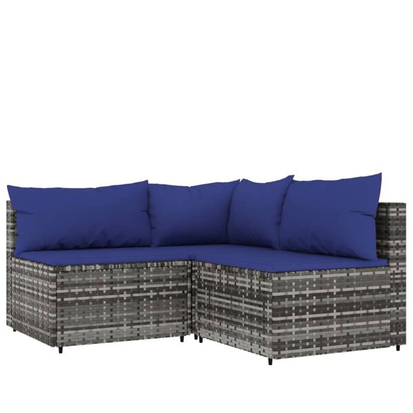 vidaXL 4 pcs conjunto lounge de jardim c/ almofad&otilde;es vime PE cinzento