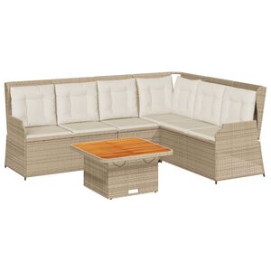 vidaXL 5 pcs conjunto lounge p/ jardim com almofad&otilde;es vime PE bege