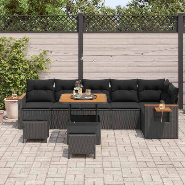 vidaXL Conjunto de Sof&aacute; de Jardim com almofada 9 pcs Preto