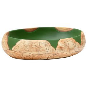 vidaXL Lavat&oacute;rio de bancada oval 59x40x15 cm cer&acirc;mica verde e castanho