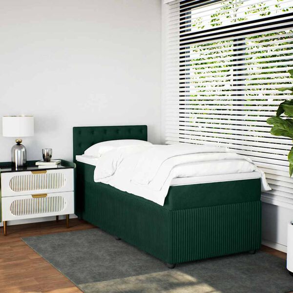 vidaXL Cama com molas/colch&atilde;o 90x200 cm veludo verde-escuro