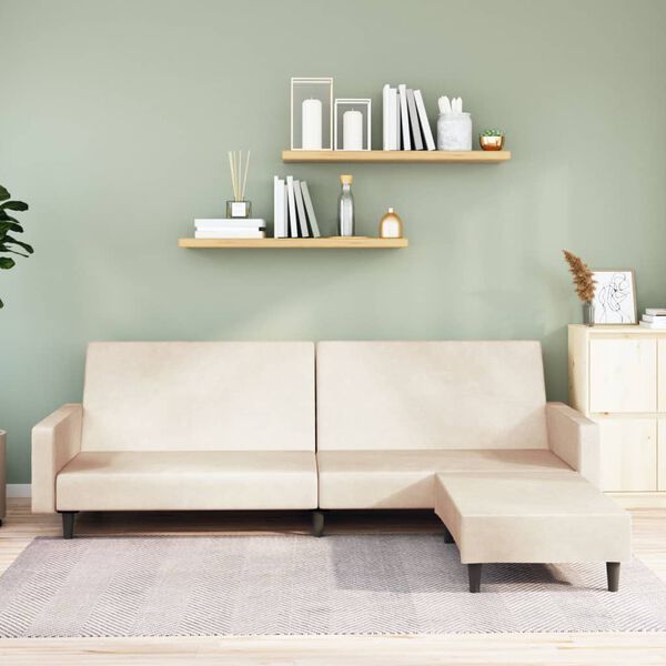 vidaXL Sof&aacute;-cama de 2 lugares com apoio de p&eacute;s veludo cor creme