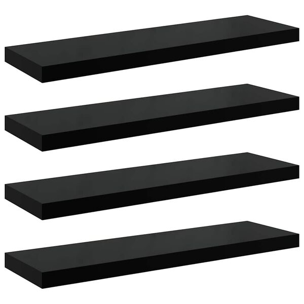 vidaXL Prateleiras de parede suspensas 4 pcs 80x23,5x3,8cm MDF preto