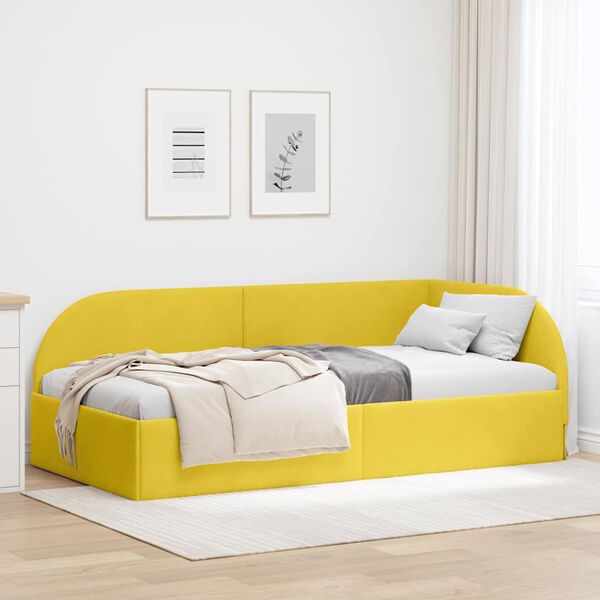 vidaXL Estrutura de Cama de Canto Amarelo 90 cm x 190 cm tecido