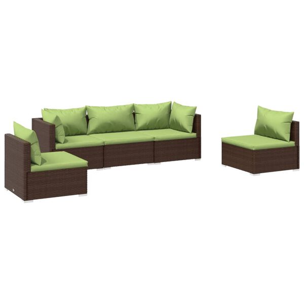 vidaXL 5 pcs conjunto lounge de jardim c/ almofad&otilde;es vime PE castanho