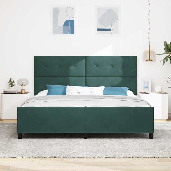 vidaXL Cama Box com cabeceira Verde Escuro 200 x 200 cm Veludo