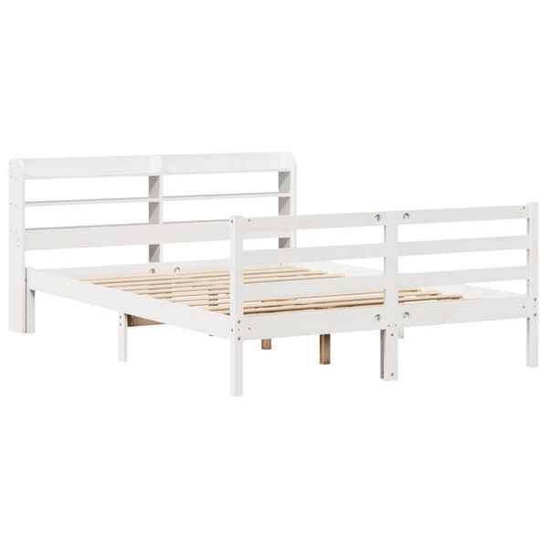 vidaXL Estrutura cama c/ cabeceira 135x190 cm pinho maci&ccedil;o branco