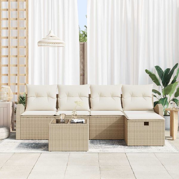 vidaXL Conjunto de Sof&aacute; de Jardim 6 pcs Bege Rattan Sint&eacute;tico