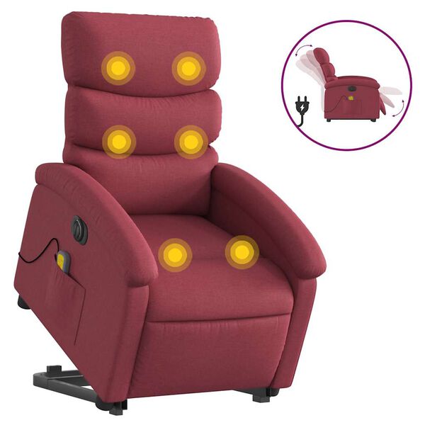vidaXL Poltrona elevat&oacute;ria de massagens el&eacute;trica tecido vermelho tinto