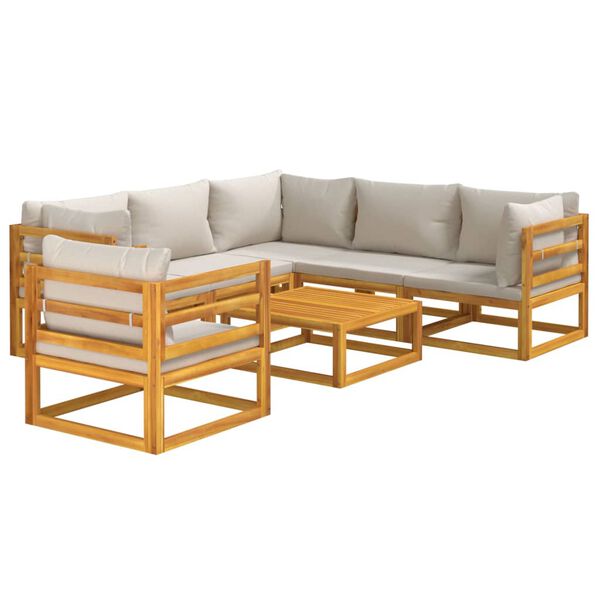 vidaXL 7pcs conjunto lounge de jardim madeira c/almofadões cinza-claro