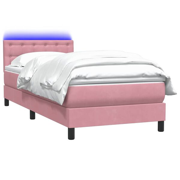 vidaXL Cama box spring c/ colch&atilde;o e LED rosa 90x220 cm veludo