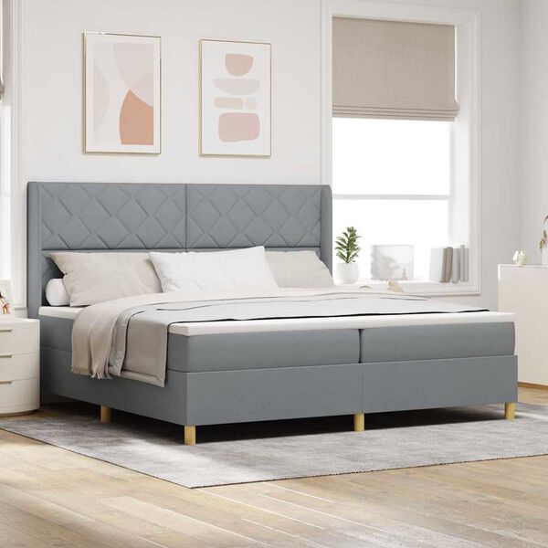 vidaXL Cama Box com colch&atilde;o Cinzento-claro 200 x 200 cm tecido