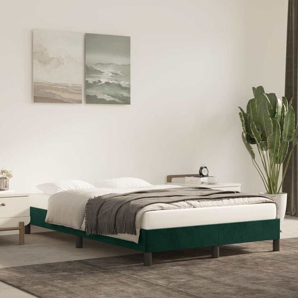 vidaXL Estrutura de cama com colch&atilde;o verde escuro 120x190 cm Veludo