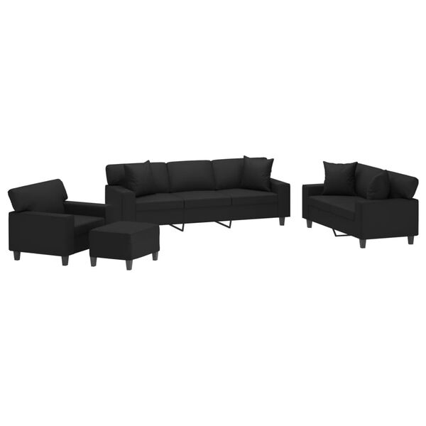 vidaXL 4 pcs conjunto sof&aacute;s c/ almofadas/almofad&otilde;es couro artif. preto