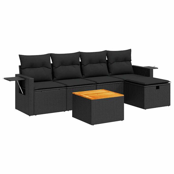 vidaXL 6 pcs conjunto sof&aacute;s de jardim c/ almofad&otilde;es vime PE preto