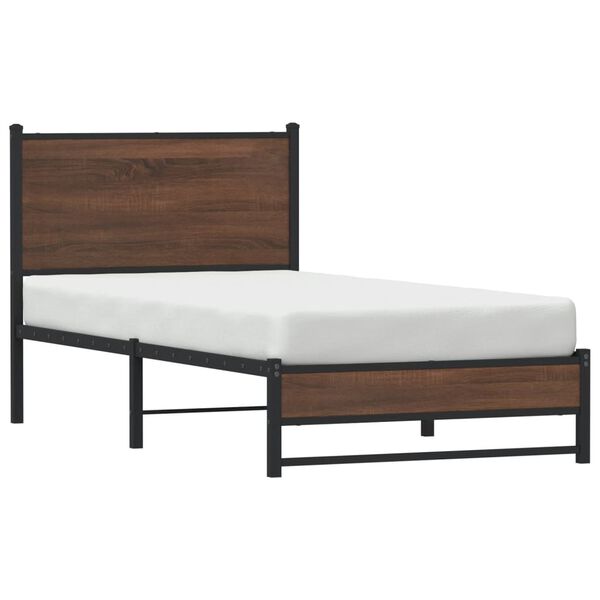 vidaXL Estrutura de cama sem colchão 75x190 cm metal carvalho castanho