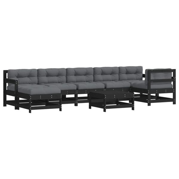 vidaXL 8 pcs conjunto lounge jardim c/ almofad&otilde;es madeira maci&ccedil;a preto