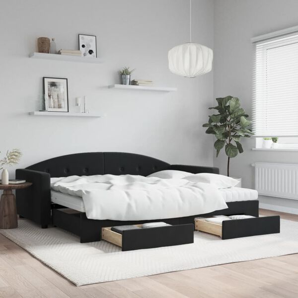 vidaXL Sof&aacute;-cama com gavet&atilde;o e gavetas 90x200 cm veludo preto
