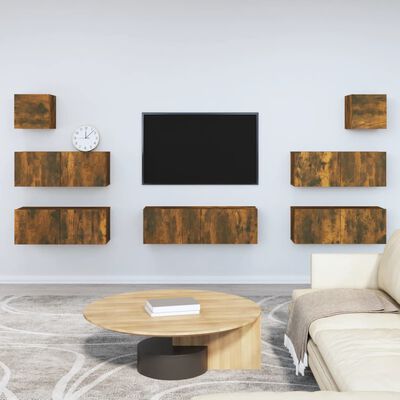 vidaXL 7 pcs conjunto móveis TV derivados de madeira carvalho fumado