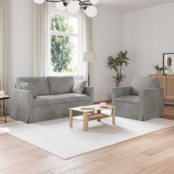 vidaXL Conjunto de Sof&aacute;s 2 pcs Cinzento-claro 158 x 78 x 80 cm Veludo